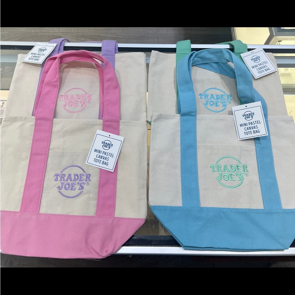 Trader Joes Mini Pastel Canvas Tote Bag Full Set NWT